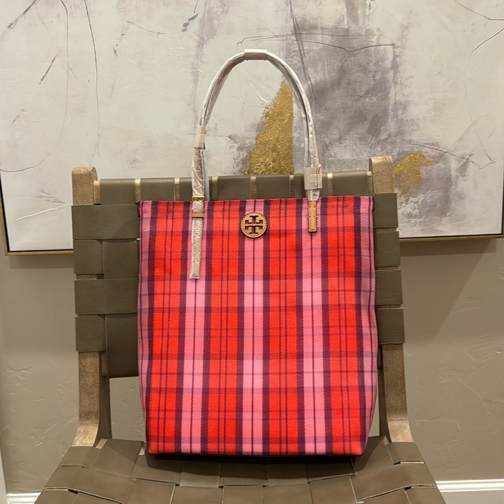 Tory Burch, Emerson, mesh tote, pink and red multi color